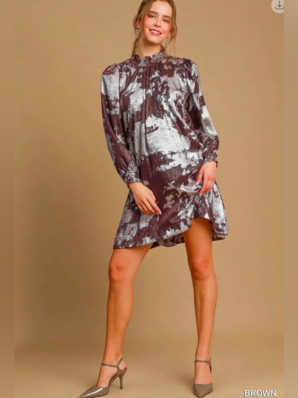 Umgee Metallic Mock Neck Mini Dress